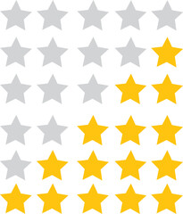 Graphic illustration of a star rating system with yellow and grey stars representing customer feedback and review scores.