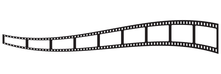 Film strip icon used for videography elements, cinema reel. Filmstrip with frames, photo and videos for camera. Old white and black film tapes of 35mm. Realistic film strip on white background. 