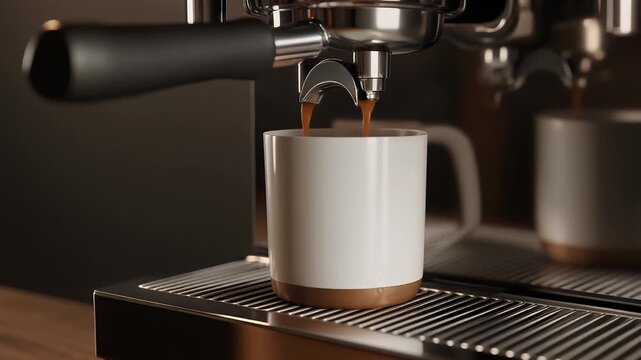 Espresso Machine Pouring Coffee into a Mug A Close-Up View of Freshly Brewed Coffee