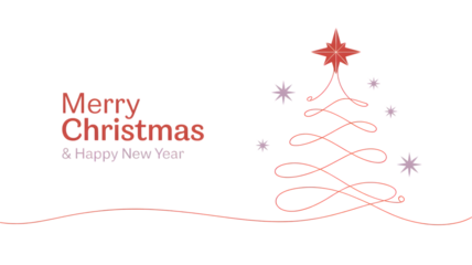 Modern christmas tree made of dotted lines with a star and holiday greeting, isolated on transparent background