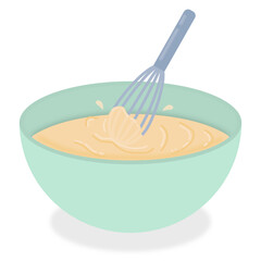 Vector illustration of cake battter being mixed in a bowl with whisk