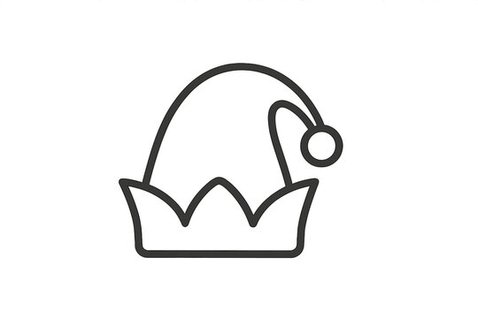Simple outline icon of a classic Christmas elf hat with a bell on the tip