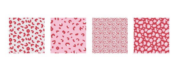 Girly camouflage seamless patterns. Monochrome animal print collection. Leopard spotty backgrounds set. Vector seamless bg. Camo pink red colours animal panther cheetah mini patterns. Modern ornaments © Syuzann q