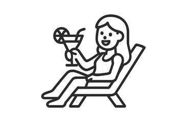 Happy woman relaxing on a beach chair enjoying a summer cocktail drink