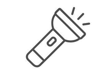 Simple outline icon depicting a portable electric flashlight device shining a bright light beam