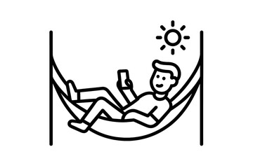 Person relaxing in a hammock checking a mobile phone outdoors on a sunny day