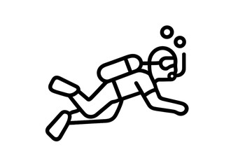 Scuba diver swimming horizontally underwater wearing a mask and air tank