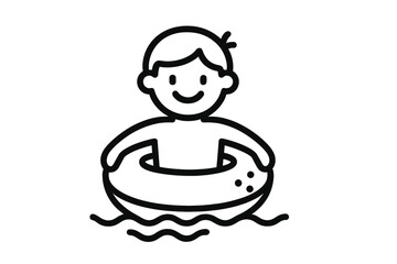 Cheerful person floating in the water using an inflatable swimming ring