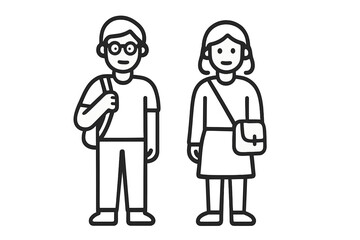 Minimalist black and white figures of a young man with glasses and a young woman