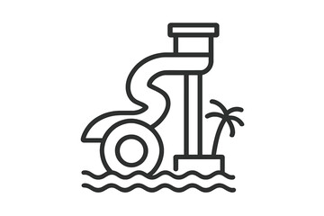 Water slide structure with floating tube and palm tree at a tropical water park resort