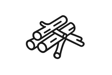 Simple black line drawing of stacked firewood logs ready for a campfire