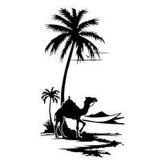 Minimalist black silhouette of a cat resting gracefully on a surface with abstract shapes in the background