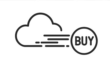 Fast digital transaction icon showing cloud computing connected to instant purchase button