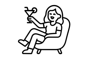Cheerful young woman relaxing comfortably in an armchair with a cocktail drink
