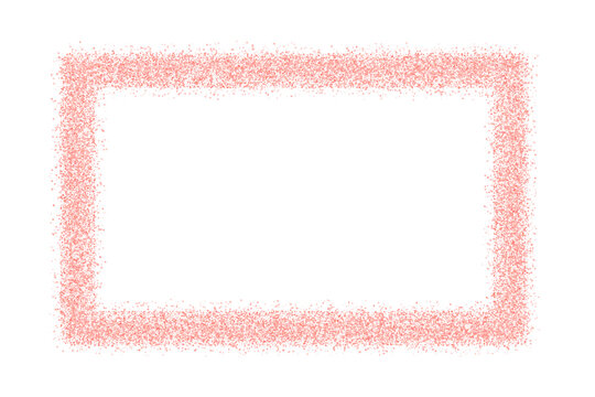 Rose gold horizontal rectangle frame. Stardust Christmas confetti border. Pink thin square text box. Spray paint geometric callout. Vector illustration on transparent background.