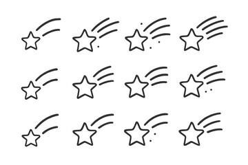 Simple outline icons of shooting stars, meteors, and cosmic elements in motion