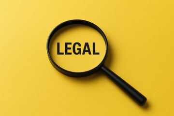 Magnifying Glass on Yellow Background Emphasizing the Word Legal for Legal Services and Compliance
