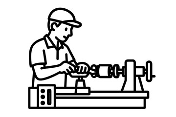 Skilled craftsman operating a wood turning lathe machine for carpentry work