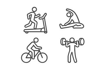 Line icons depicting fitness activities including cardio, strength, and flexibility training