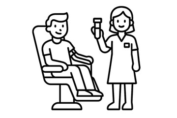 Medical professional preparing for blood collection from a patient sitting in a donation chair