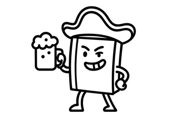 Funny book character wearing pirate hat and holding a foaming mug of beer