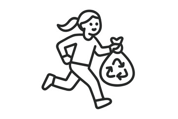 Woman running quickly while carrying a large recycling bag for waste disposal and environmental cleanup