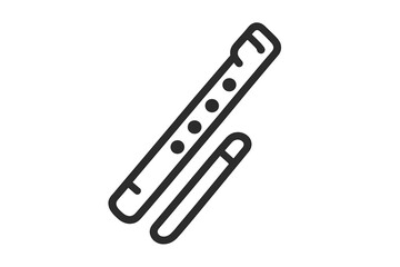 Minimalist outline of a woodwind musical instrument, a recorder or flute, with an accessory piece
