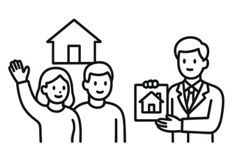 Real estate agent presenting property documents to couple buying new house