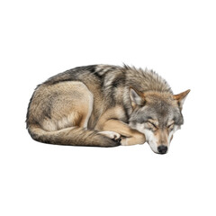 Fototapeta premium A tranquil wolf peacefully sleeping curled up on a dark background serene wildlife