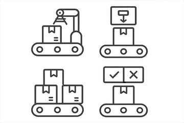 Automated packaging and sorting processes on conveyor belts with robotic arm and delivery boxes