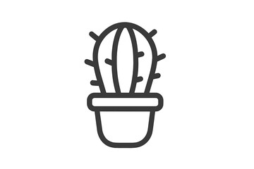 Simple black and white line drawing of a potted desert succulent plant