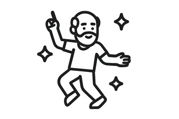 Cheerful elderly man with a beard dancing energetically and celebrating a joyful moment