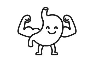 Strong healthy stomach character flexing muscles showing power and good digestion health