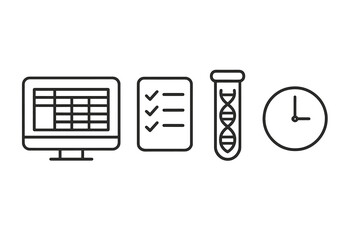 Scientific data analysis, task completion, genetic testing, and time management concepts