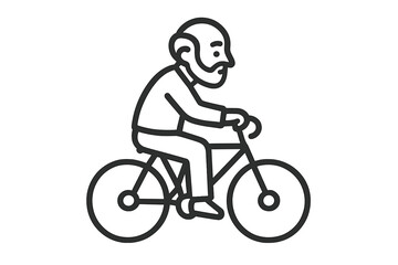 Naklejka premium Bearded senior man riding a bicycle in a minimalist black and white style