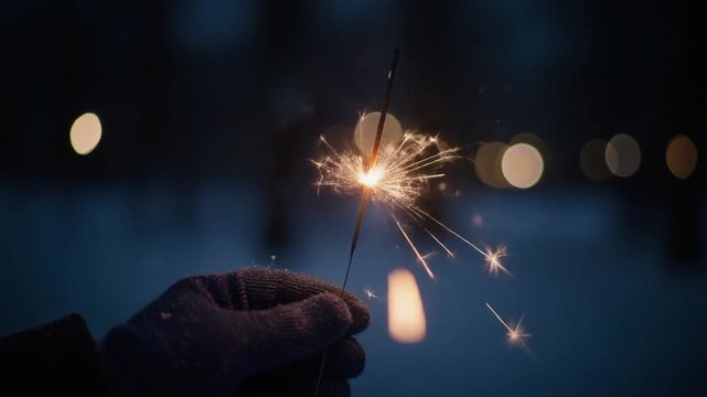 手袋越しに持つ煌めく花火