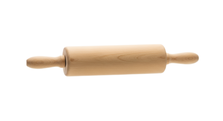 Wooden rolling pin isolated against a seamless white background, perfect for baking and culinary creations