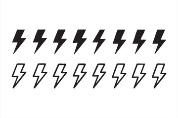 Bold lightning strike icons for action themed graphics and interface components