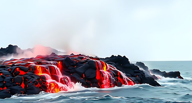 Nature's powerful contrast: Where scorching lava meets the cold embrace of the ocean.