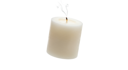 Ivory candle with a wisp of smoke against pristine backdrop showcasing serenity and simplicity in a single stationary object