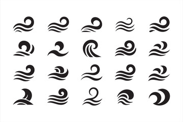 Ocean wave silhouette icons for surf graphics coastal branding and marine themed layouts