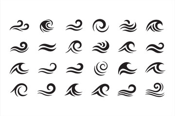 Abstract wave icon collection for ocean themed branding web UI and fluid motion graphics