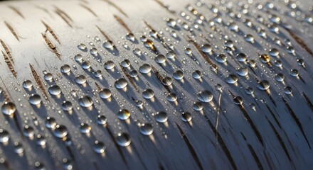 Fototapeta premium Water droplets glistening on birch bark in the morning light creating a natural texture