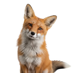 Obraz premium Captivating Portrait of a Red Fox with Curious Eyes on a Black Background