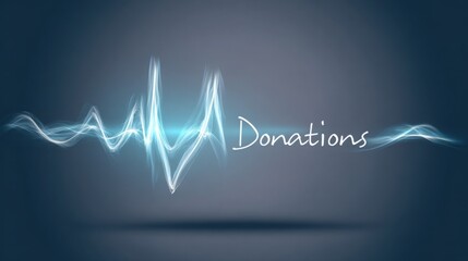 Heartbeat Donations a glowing heart pulse line that forms the word Donations , soft medical blue and white gradient, caring and trustworthy