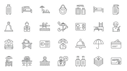 Collection of Line Icons for Travel, Tourism, and Hotel Services