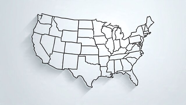 Detailed outline map of United States showcasing all 50 states in a modern simple design for travel, business, or school projects