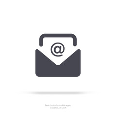 Flat mail envelope icon. Email message symbol on white isolated background. Mailbox e-mail business icon