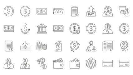 Financial icons depicting payment and currency transactions in a digital format