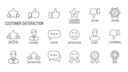 Fototapeta premium Vector Line Icons Set for Customer Satisfaction, Feedback, and Service Experience Evaluation
